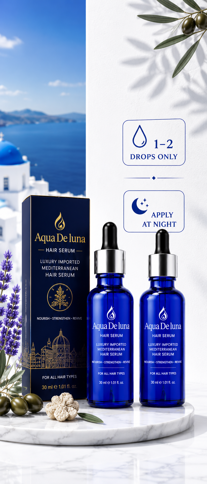 Aqua De Luna — Luxury Imported Mediterranean Hair Serum | Buy 1 Get 1 Free | ₹699 for 2 Bottles